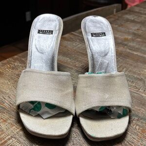 Stuart Weitzman Cream and Silver Mules